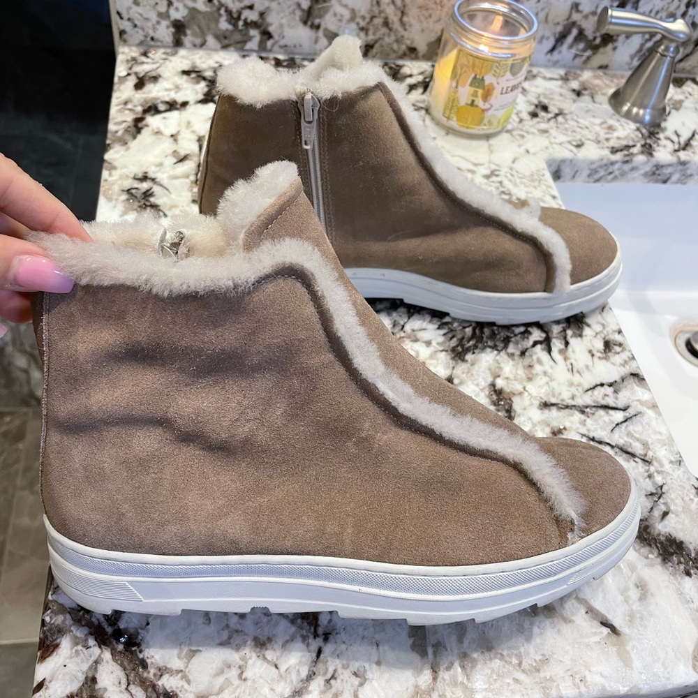 Nordstrom Tan and White Ankle Booties with Cozy Sherpa Lining